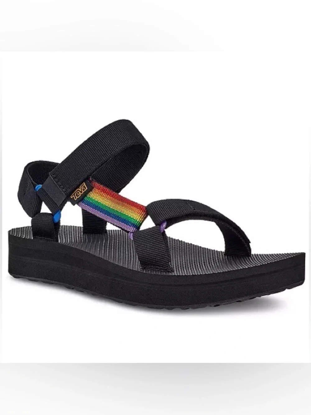 Teva Women's Black Rainbow Strap Sandal Teva Midform Universal Pride 10 - Picture 1 of 16